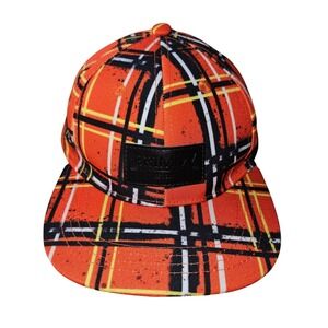 Brimmz Orange‎ Plaid Hat Flat Bill Snapback Streetwear Cap Size S